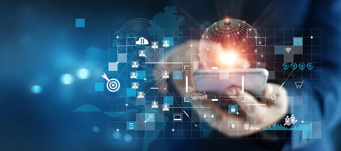 Businessman using mobile smartphone on global network connection